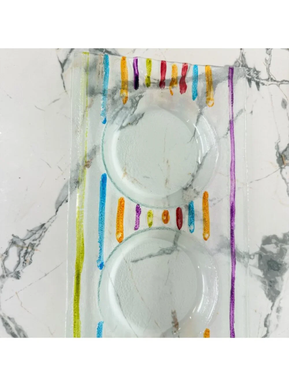Colorful Fused Glass Condiment Server Tray Hand Painted Striped Appetizer Dish